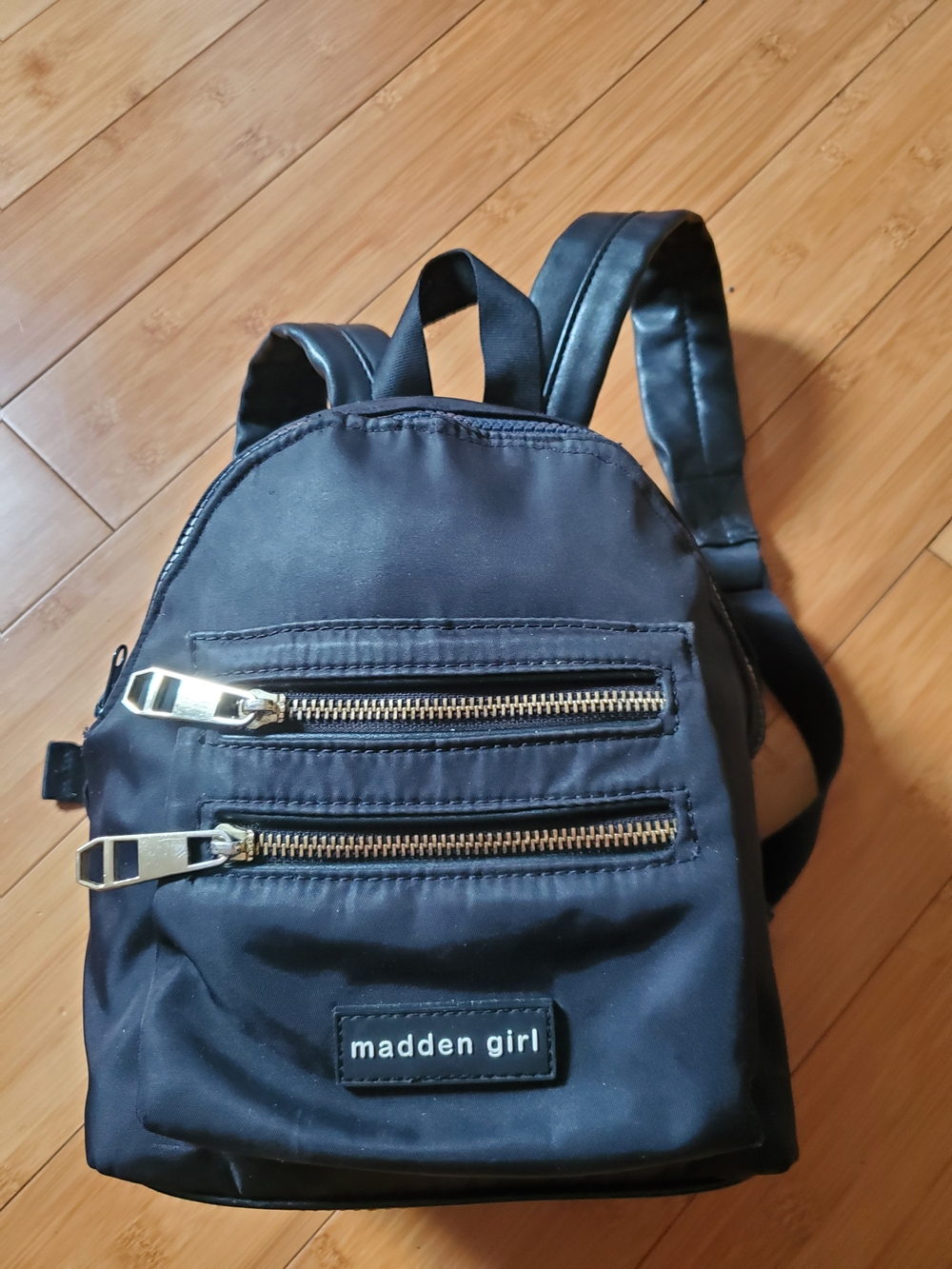 Mini Madden Girl Black Backpack with Gold Zippers